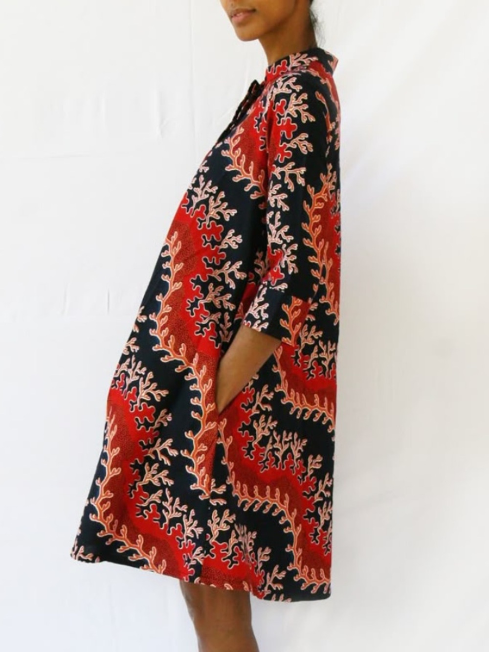 Zuri "Life Aquatic" Coral Printed Shift Tunic A Line 100% Cotton Dress. Small.